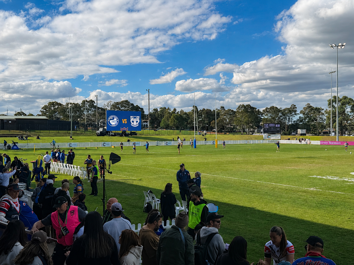 28m² LED screen showing the Eels versus Warriors match at a Sydney live site