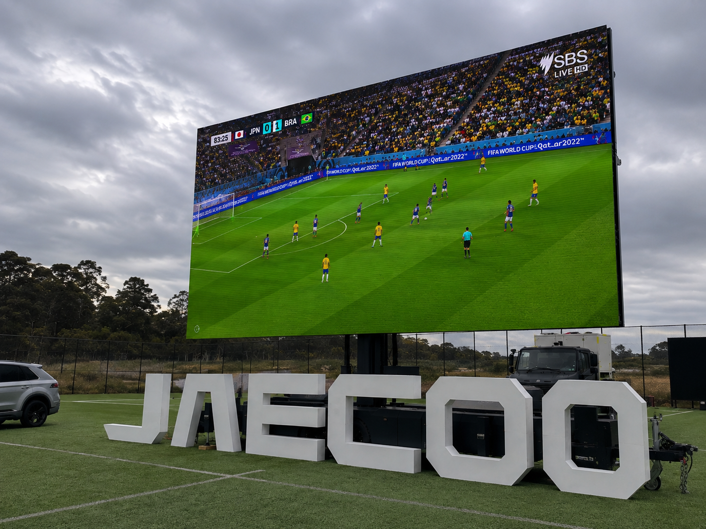 28m² LED trailer screen displaying Jaecoo branding at a Sydney event